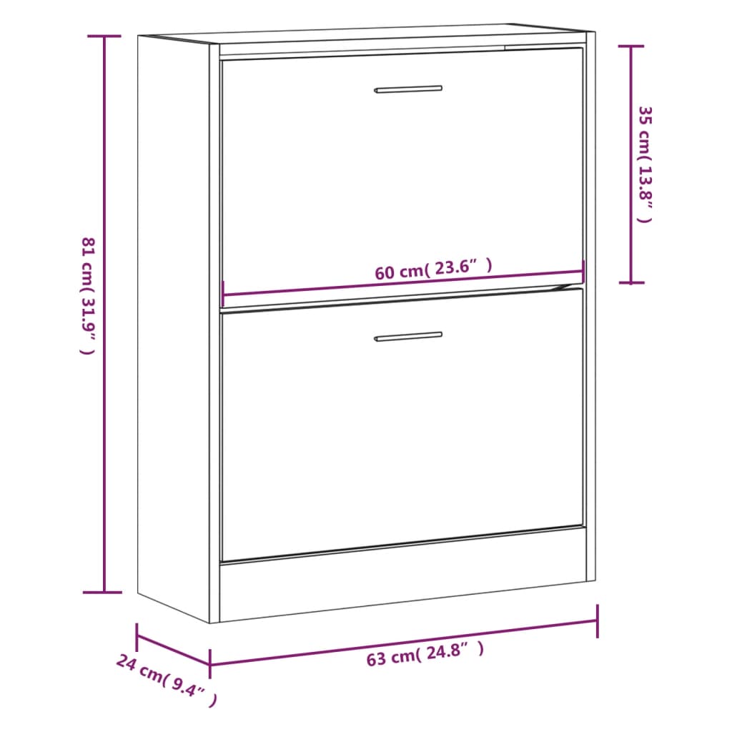 vidaXL jalatsikapp, pruun tamm, 63 x 24 x 81 cm, tehispuit