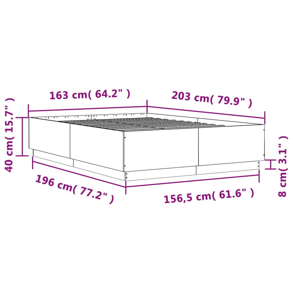 vidaXL voodiraam LED-tuledega, Sonoma tamm, 160x200 cm, tehispuit