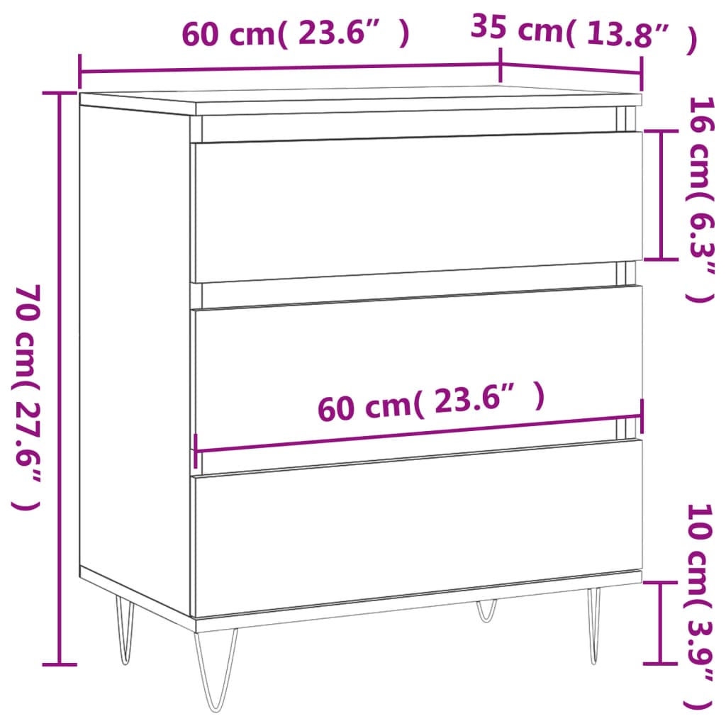 vidaXL puhvetkapp, hall Sonoma tamm, 60x35x70 cm, tehispuit