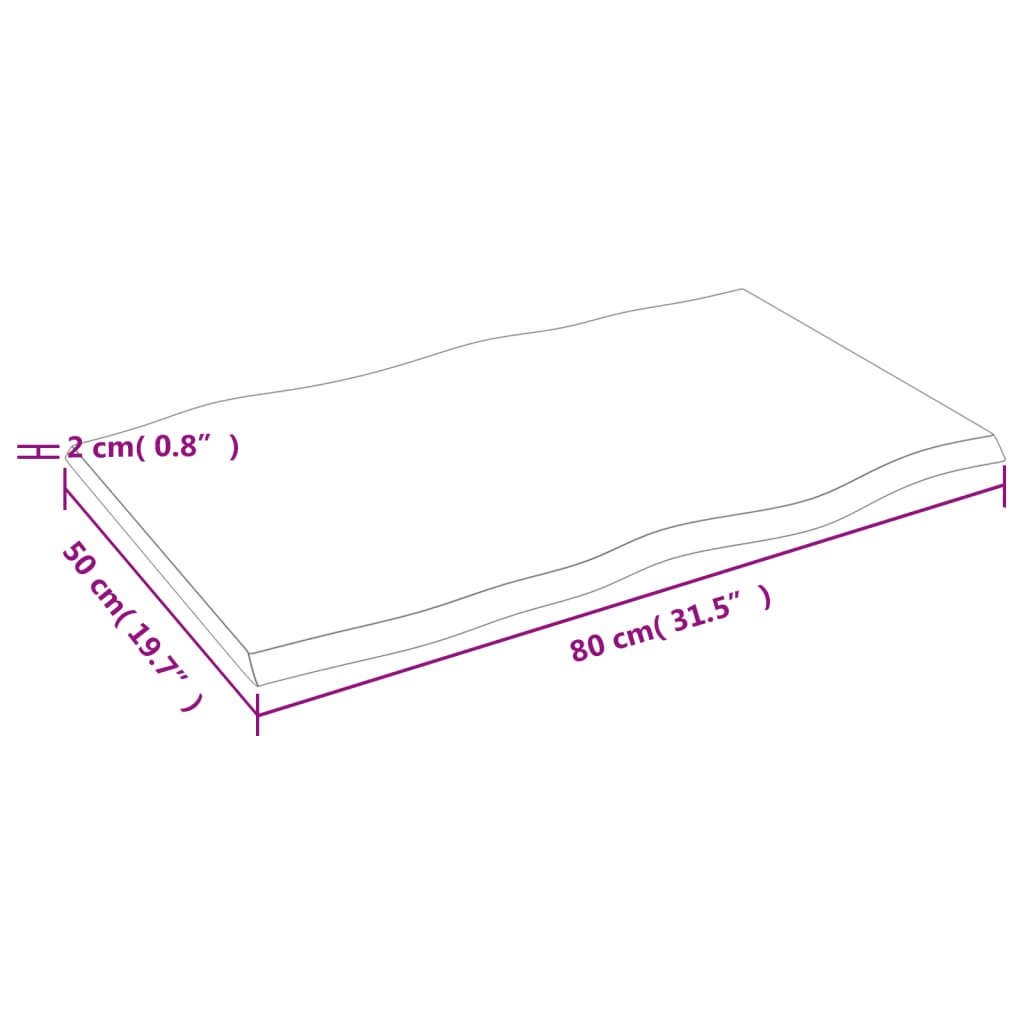 vidaXL lauaplaat, 80x50x2 cm, tammepuit, naturaalsed servad