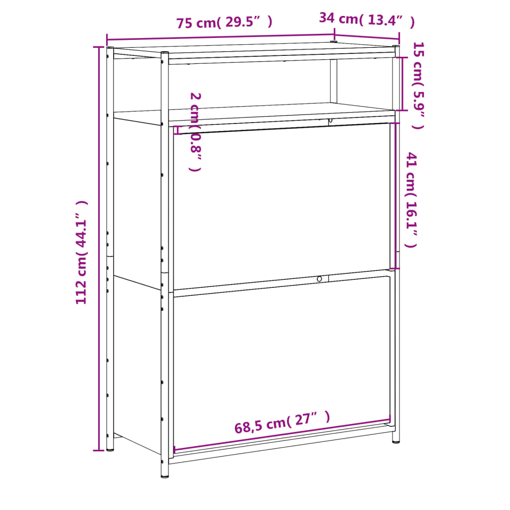 vidaXL jalatsikapp, must, 75 x 34 x 112 cm, tehispuit