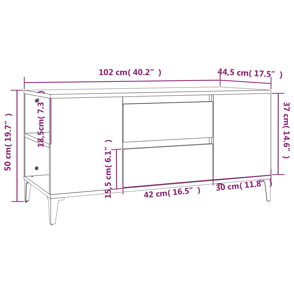 vidaXL telerikapp, must, 102x44,5x50 cm, tehispuit