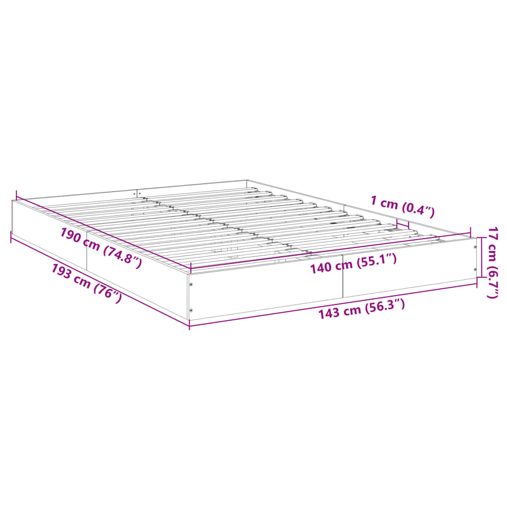 vidaXL voodiraam, suitsutatud tamm, 140x190cm, tehispuit