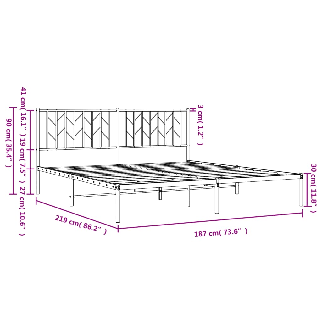 vidaXL metallist voodiraam peatsiga, must, 183x213 cm