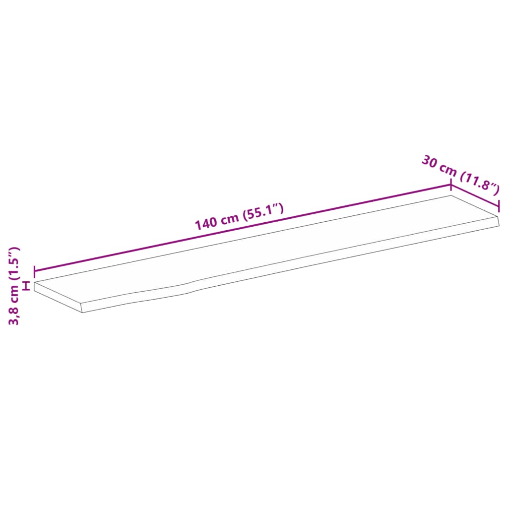 vidaXL lauaplaat, 140x30x3,8 cm, naturaalsete servadega, mangopuit