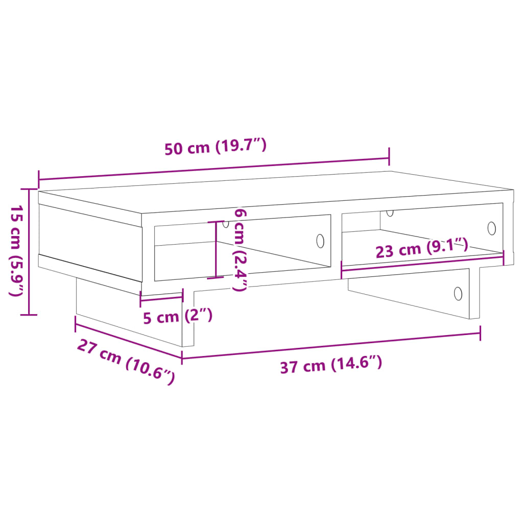 vidaXL monitorialus, vana puit, 50x27x15 cm, tehispuit