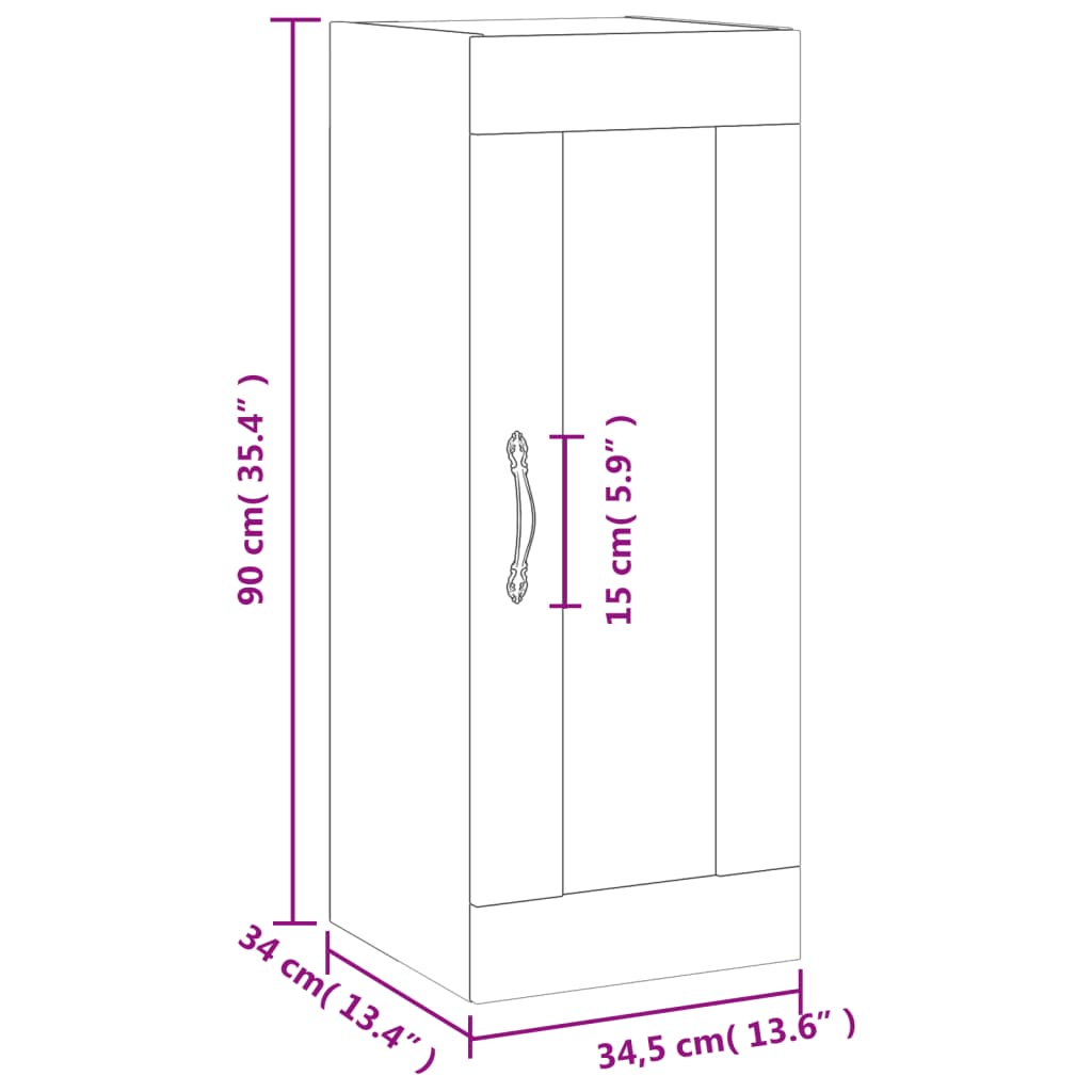 vidaXL seinakapp, hall Sonoma tamm, 34,5 x 34 x 90 cm