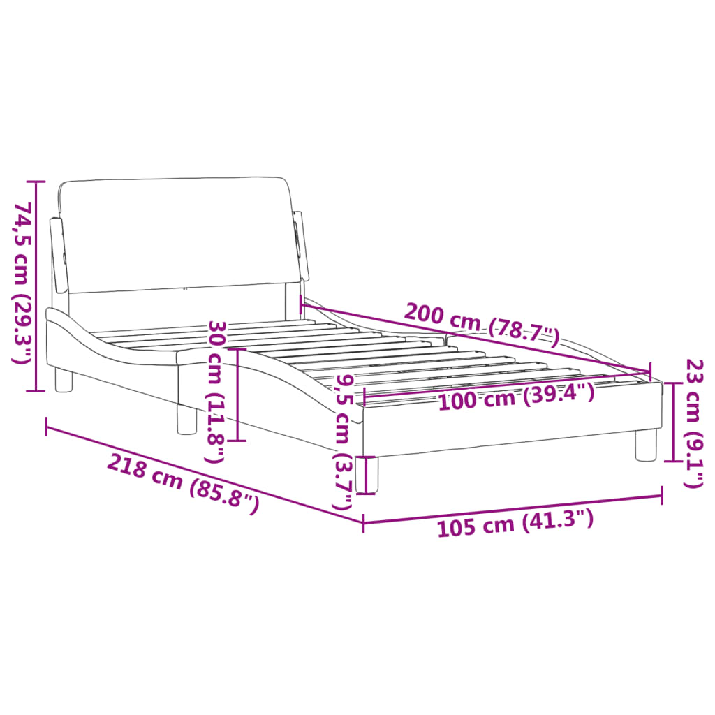 vidaXL voodiraam peatsiga, must, 100x200 cm, samet