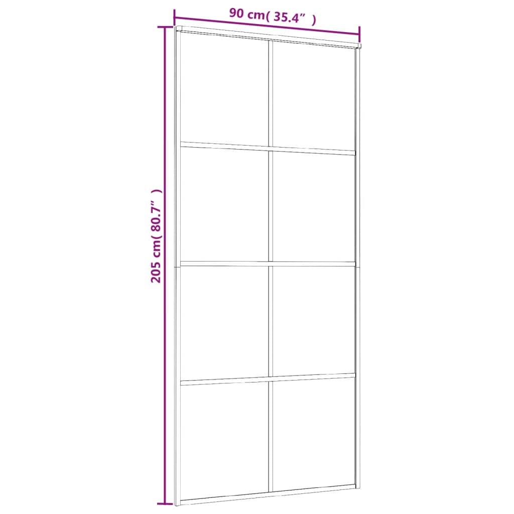 vidaXL lükanduks must 90x205 cm ESG klaas ja alumiinium