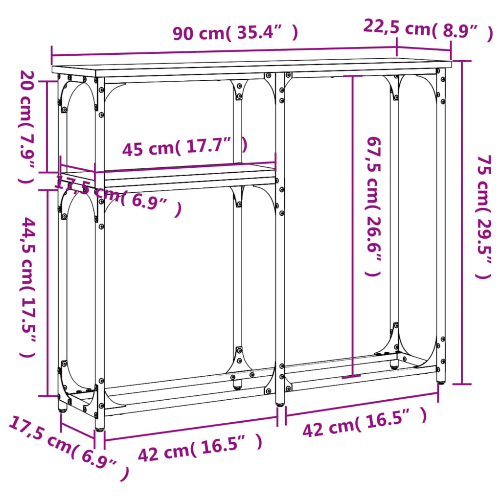 vidaXL konsoollaud, pruun tamm, 90x22,5x75 cm, tehispuit