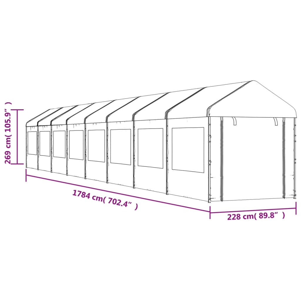 vidaXL katusega varjualune, valge, 17,84 x 2,28 x 2,69 m, polüetüleen