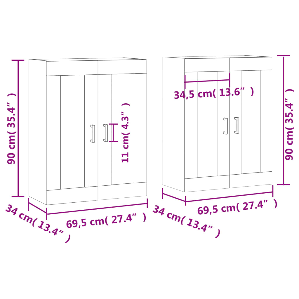 vidaXL seinakapid 2 tk, hall Sonoma tamm, tehispuit