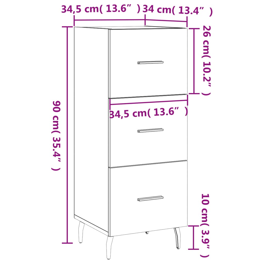 vidaXL puhvetkapp, suitsutatud tamm, 34,5 x 34 x 90 cm, tehispuit