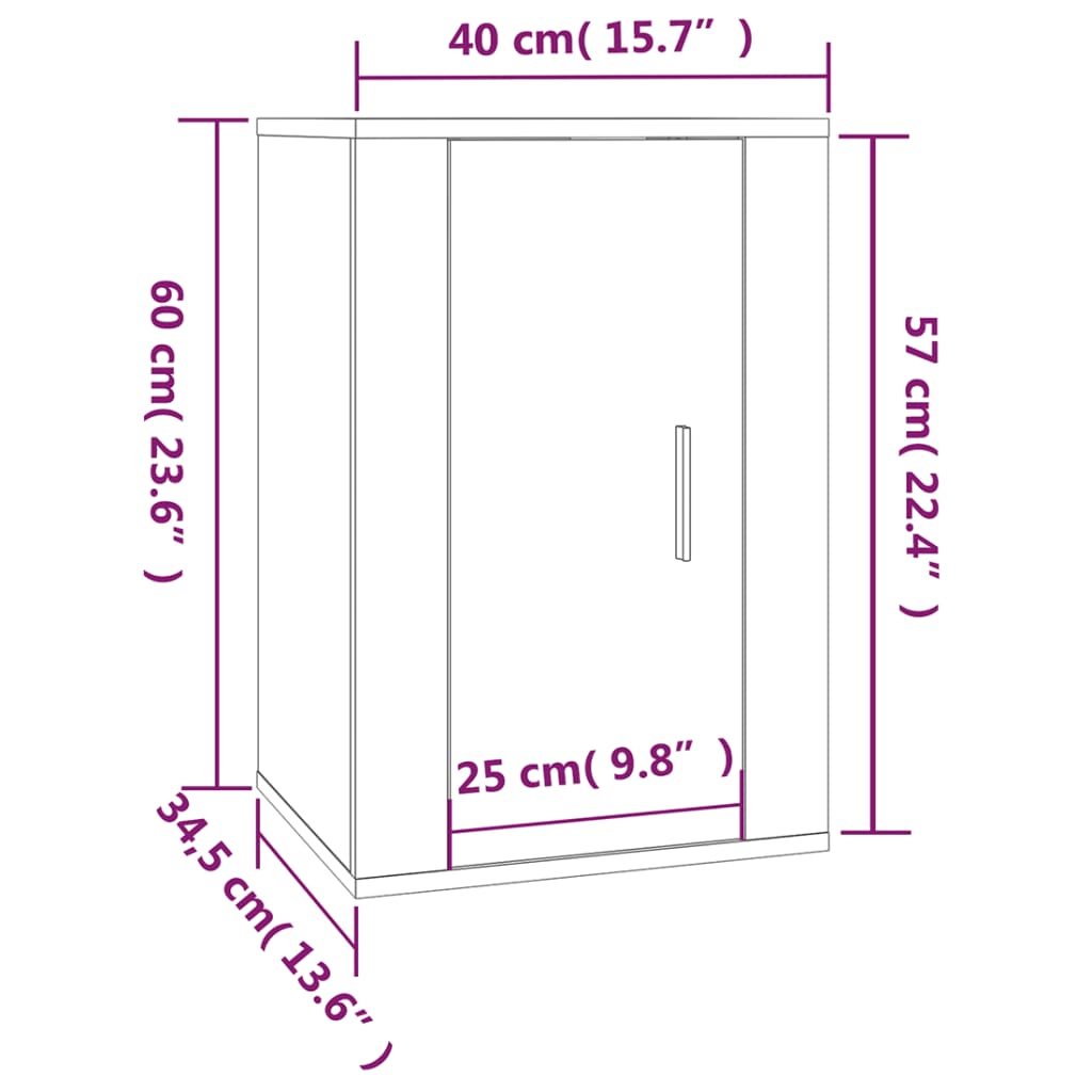 vidaXL seinale kinnitatav telerikapp, must, 40x34,5x60 cm