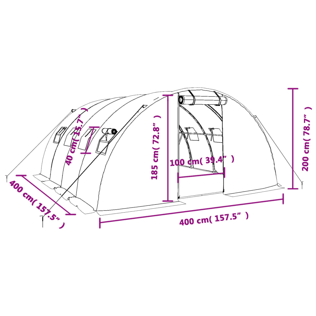 vidaXL kasvuhoone terasraamiga, valge, 16 m², 4x4x2 m