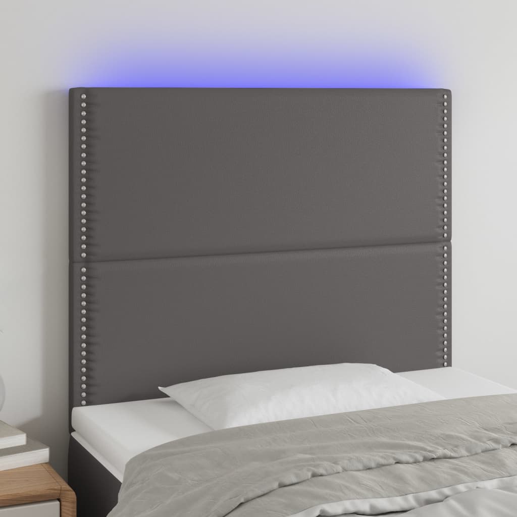 vidaXL LED-voodipeats, hall, 90x5x118/128 cm, kunstnahk