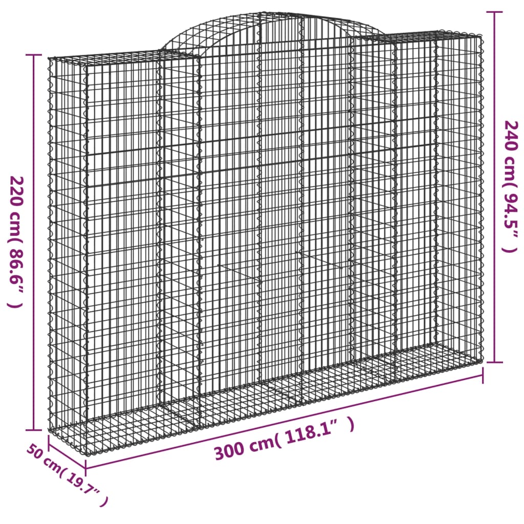 vidaXL kaarekujulised gabioonkorvid 2 tk, 300x50x220/240 cm, raud