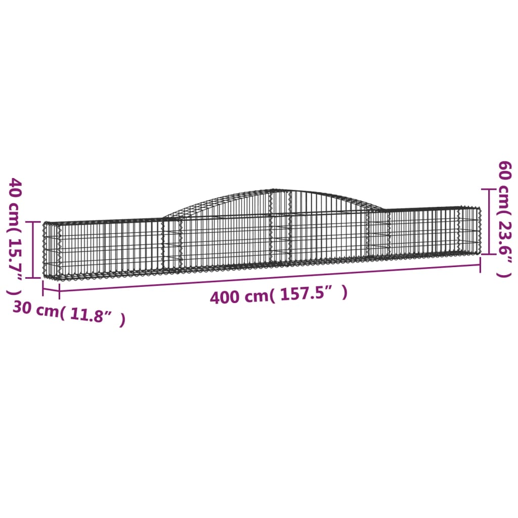 vidaXL kaarekujulised gabioonkorvid 2 tk, 400x30x40/60 cm, raud