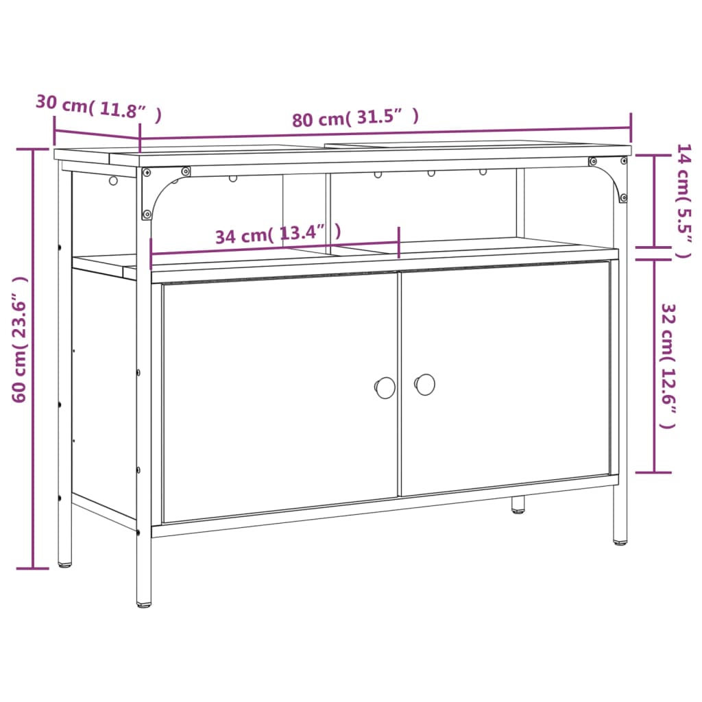 vidaXL valamukapp, suitsutatud tamm, 80 x 30 x 60 cm, tehispuit