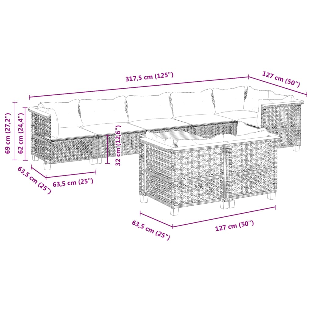 vidaXL 9-osaline aiadiivani komplekt patjadega, must, polürotang