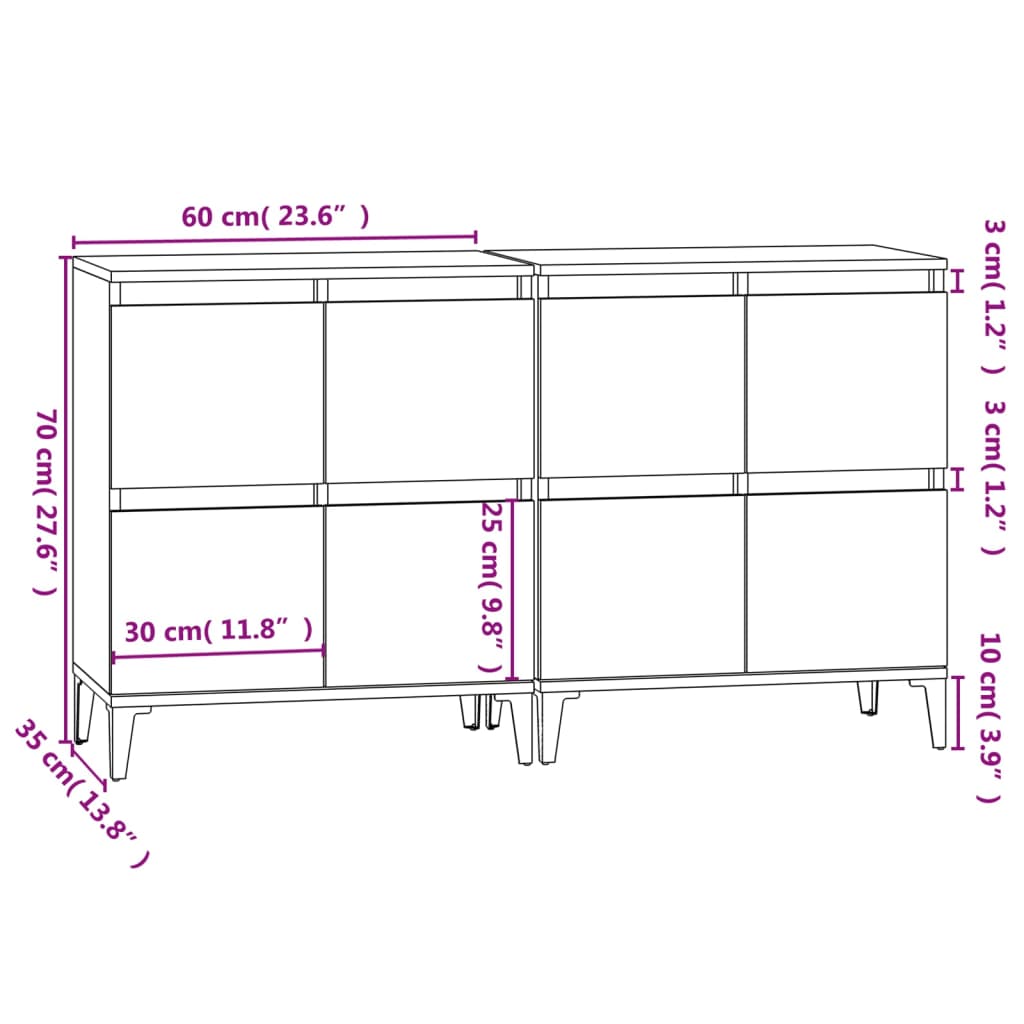 vidaXL puhvetkapid 2 tk, hall Sonoma tamm, 60 x 35 x 70 cm, tehispuit