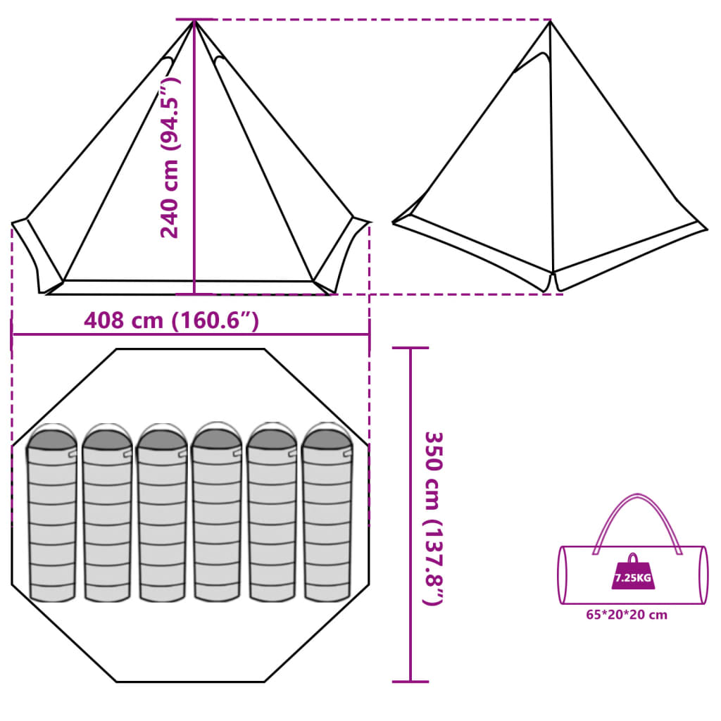 vidaXL peretelk 6 inimesele, tipi, hall, veekindel