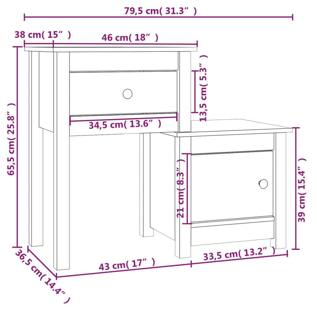 vidaXL öökapid 2 tk, 79,5 x 38 x 65,5 cm, männipuit