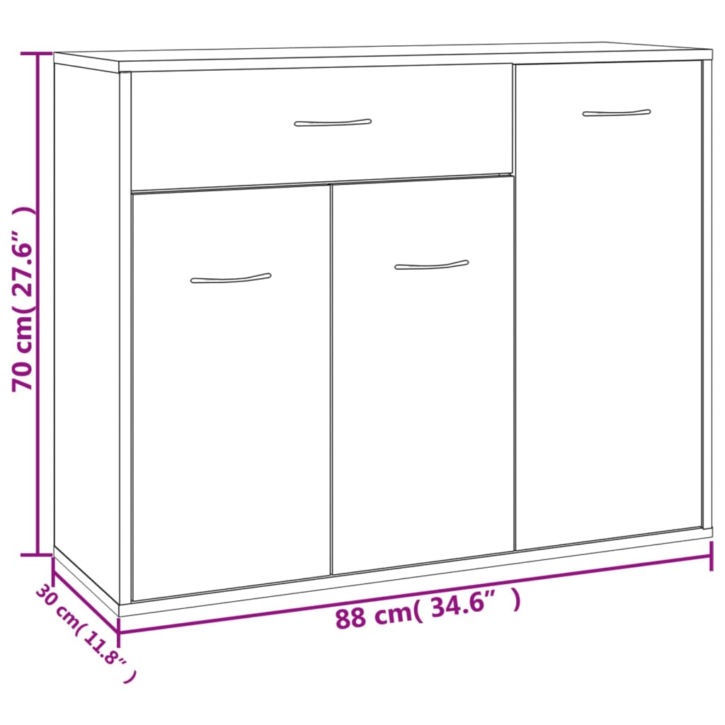 vidaXL puhvetkapp, betoonhall, 88 x 30 x 70 cm, tehispuit