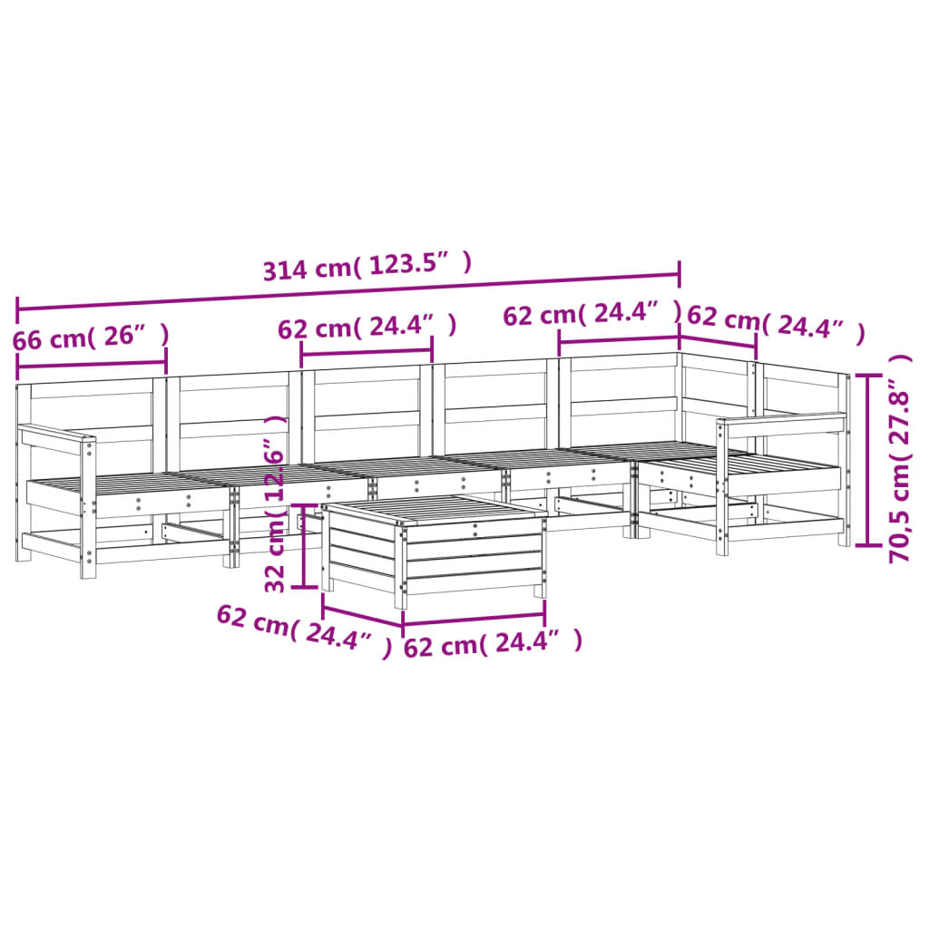 vidaXL 7-osaline aiadiivani komplekt, valge, männipuit