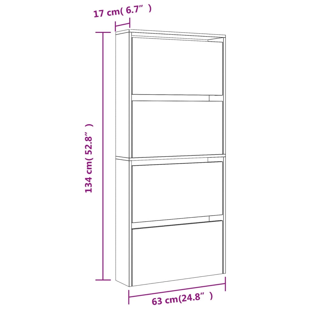 vidaXL 4 sahtliga kingakapp peegliga, hall Sonoma tamm, 63x17x134 cm