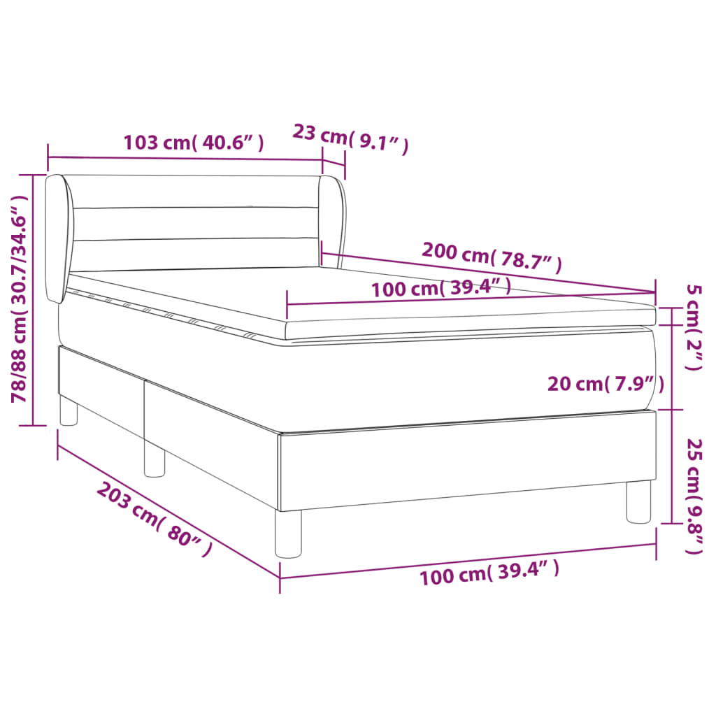 vidaXL kontinentaalvoodi madratsiga, must, 100x200 cm, samet