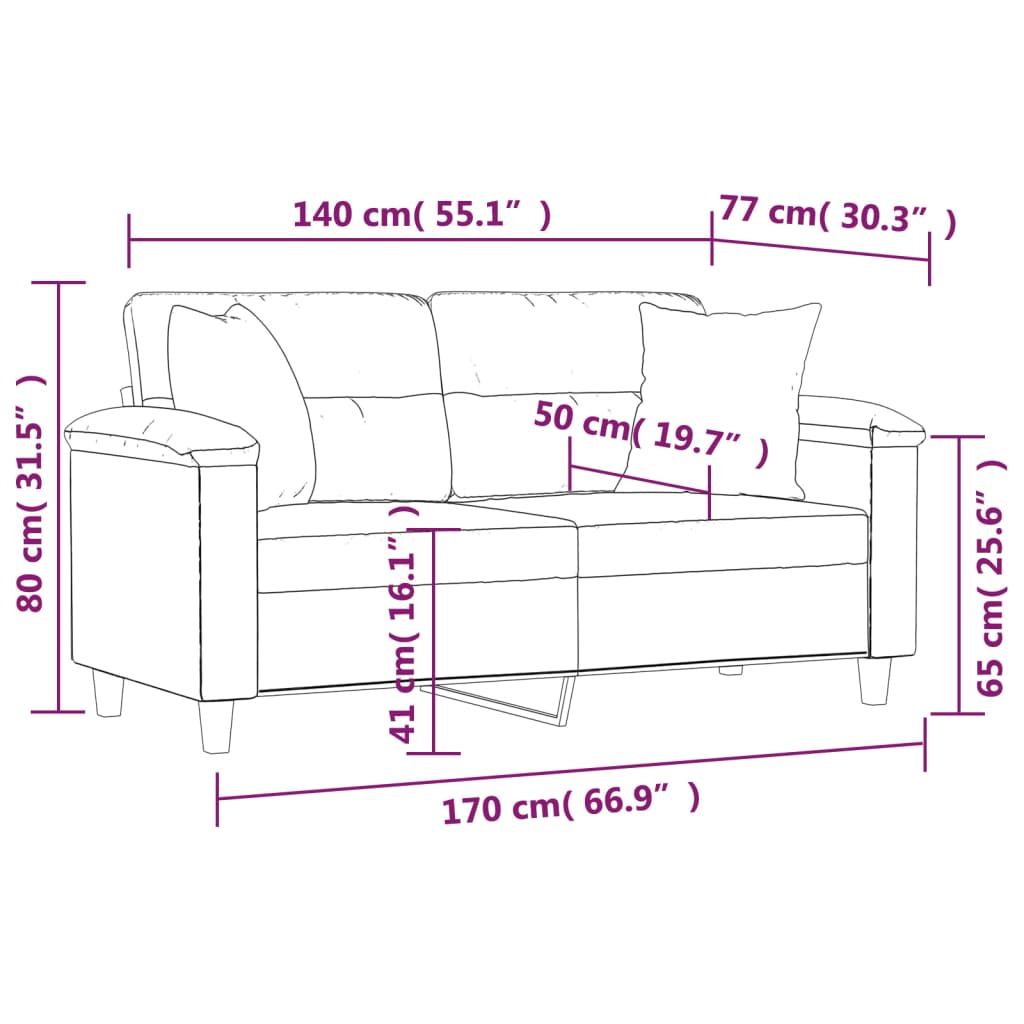 vidaXL 2-kohaline diivan patjadega, tumehall, 140 cm, mikrofiiber