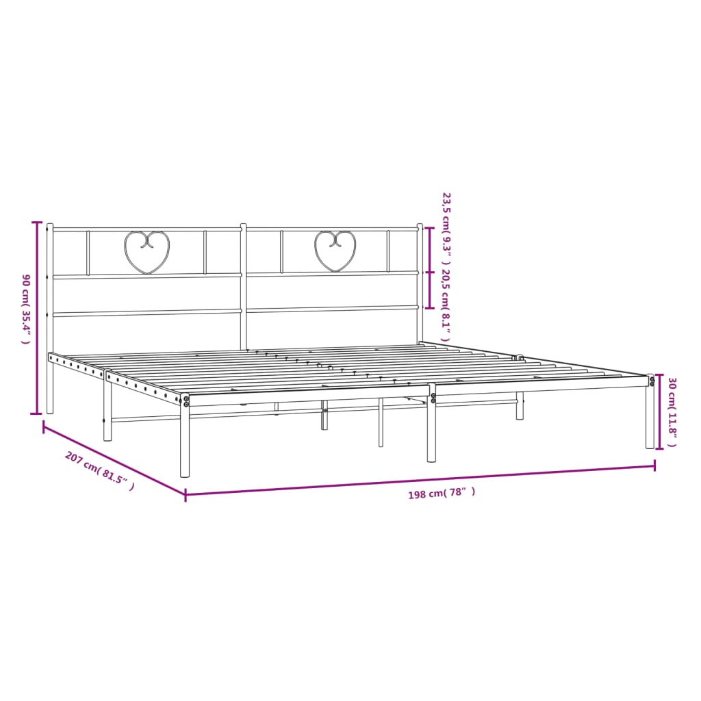 vidaXL metallist voodiraam peatsiga, must, 193x203 cm