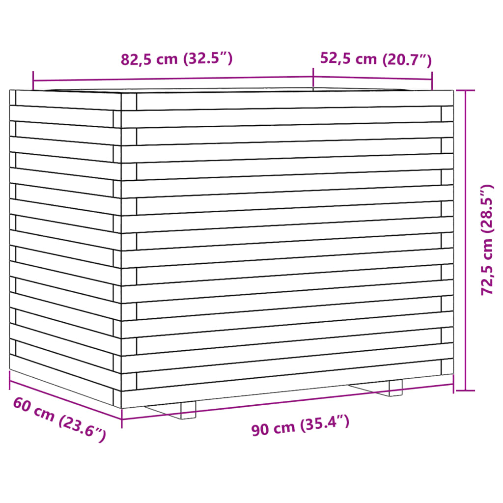 vidaXL aia taimekast, 90x60x72,5 cm, immutatud männipuit