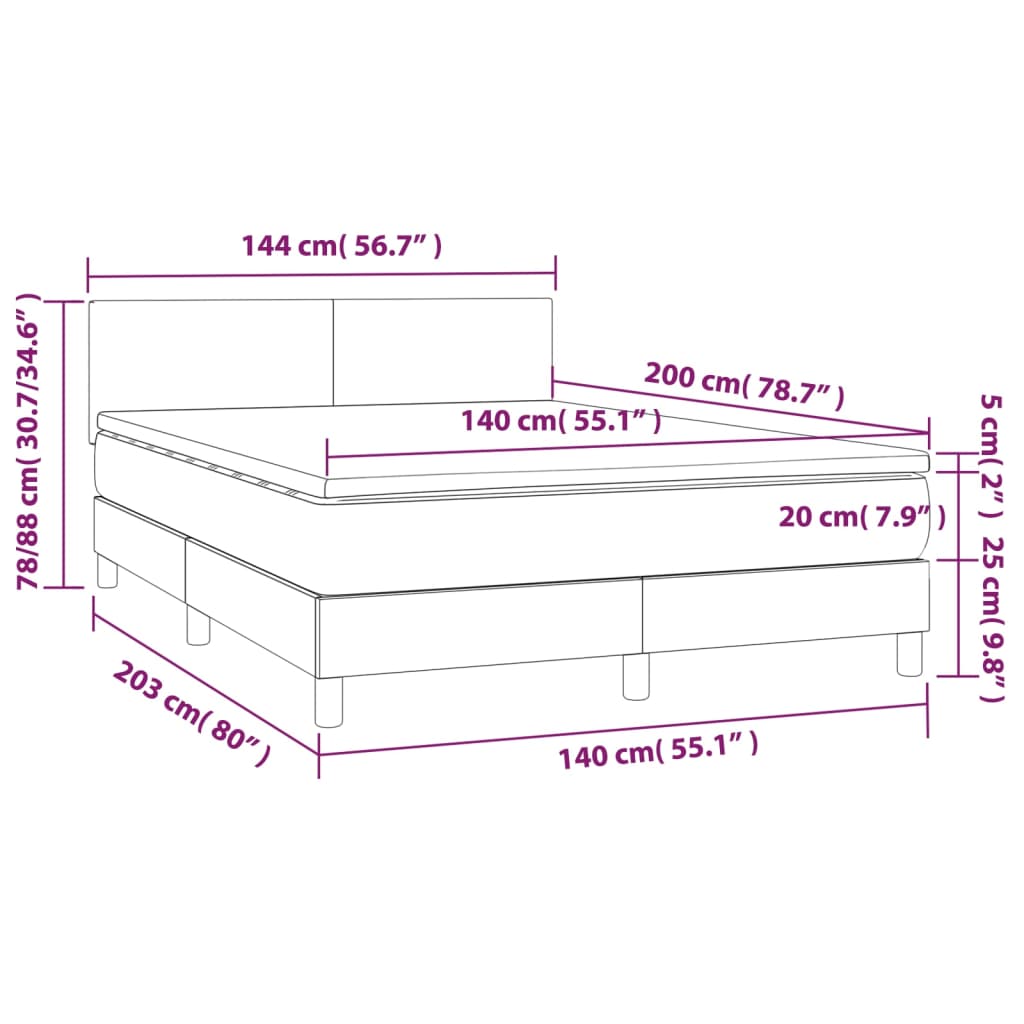 vidaXL kontinentaalvoodi madrats, LED, hall, 140x200 cm, kunstnahk