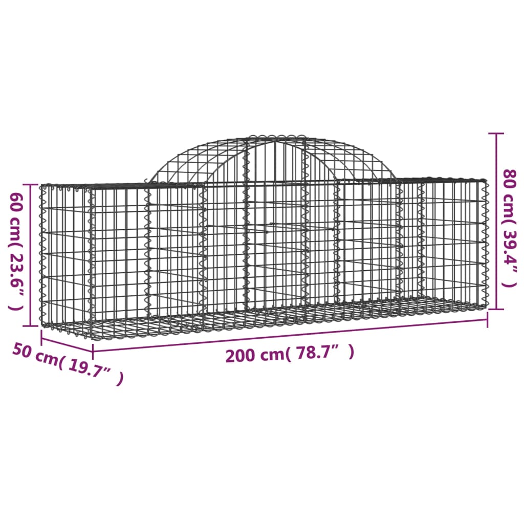 vidaXL kaarekujulised gabioonkorvid 20 tk, 200x50x60/80 cm, raud