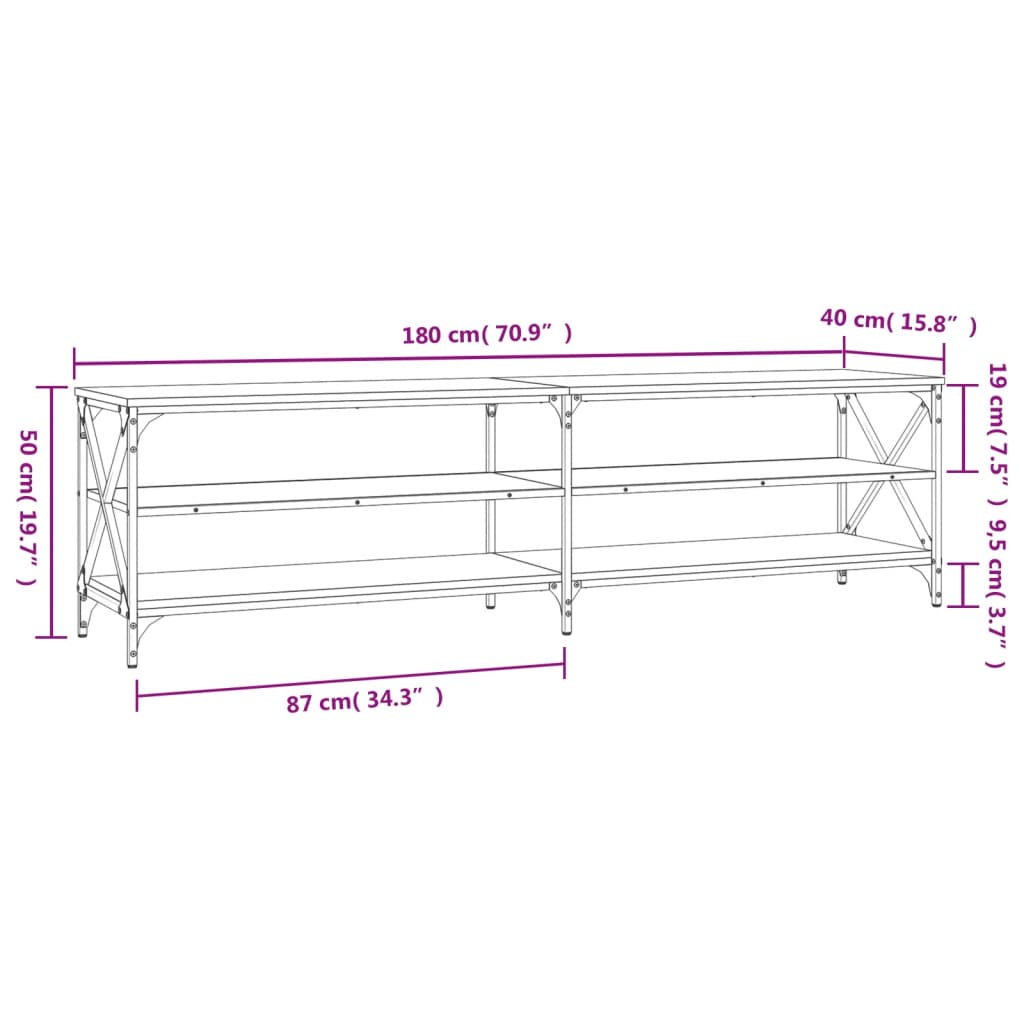 vidaXL telerikapp, hall Sonoma tamm, 180 x 40 x 50 cm, tehispuit