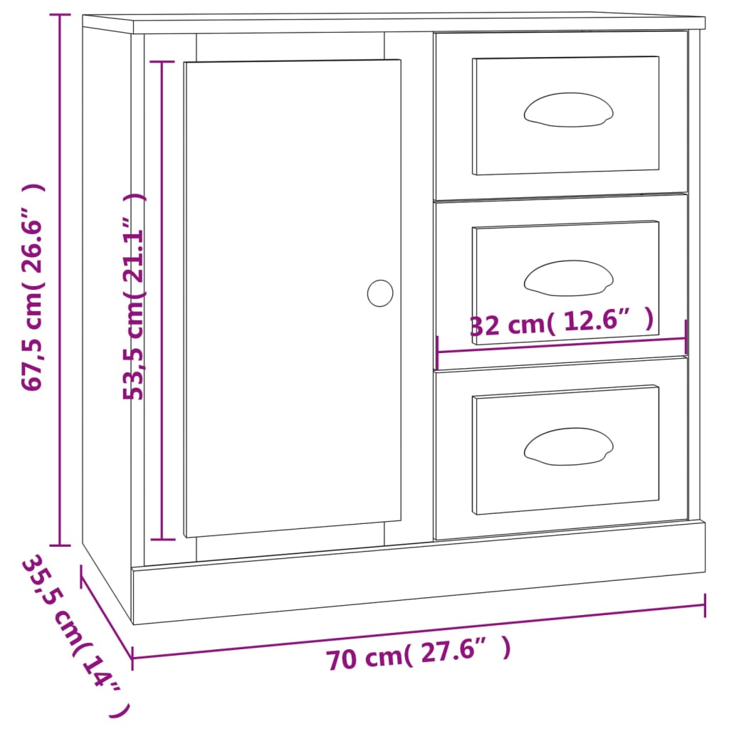 vidaXL puhvetkapp, valge, 70 x 35,5 x 67,5 cm, tehispuit