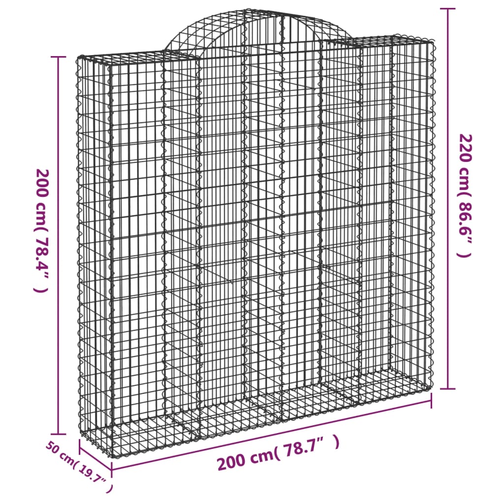 vidaXL kaarekujulised gabioonkorvid 10 tk, 200x50x200/220 cm, raud