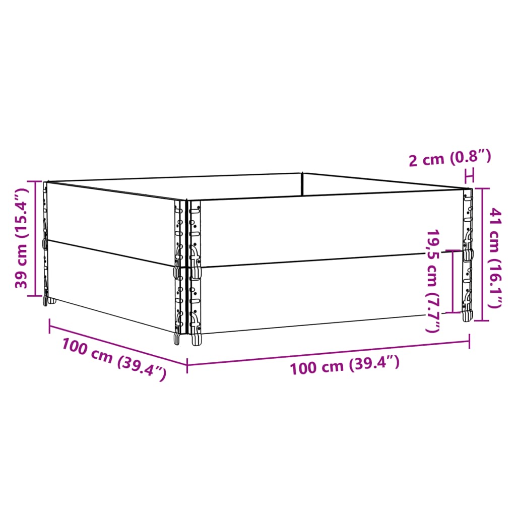 vidaXL kaubaaluste ääred 2 tk, must, 100x100 cm, toekas männipuit