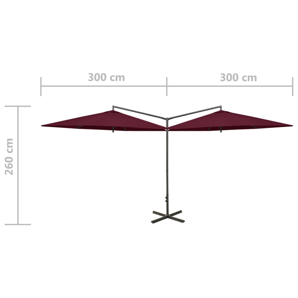 vidaXL topelt aia päikesevari, teraspostiga, bordoo, 600 cm