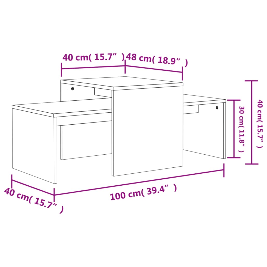 vidaXL kohvilaudade komplekt, betoonhall, 100x48x40 cm tehispuit