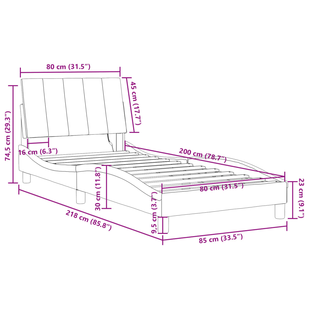 vidaXL voodiraam LED-tuledega, must, 80x200 cm, samet