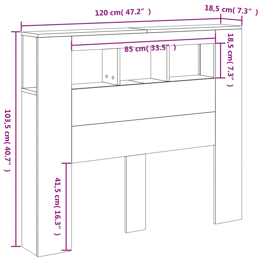 vidaXL voodipeats LEDiga, Sonoma tamm, 120x18,5x103,5 cm, tehispuit