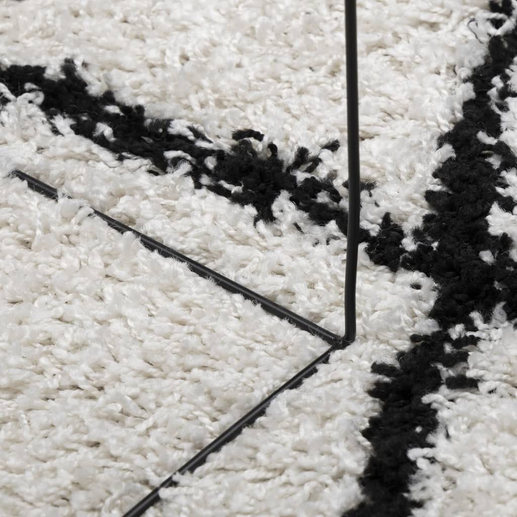 vidaXL kõrge narmaga Shaggy vaip "PAMPLONA", kreemjas/must, Ø 80 cm