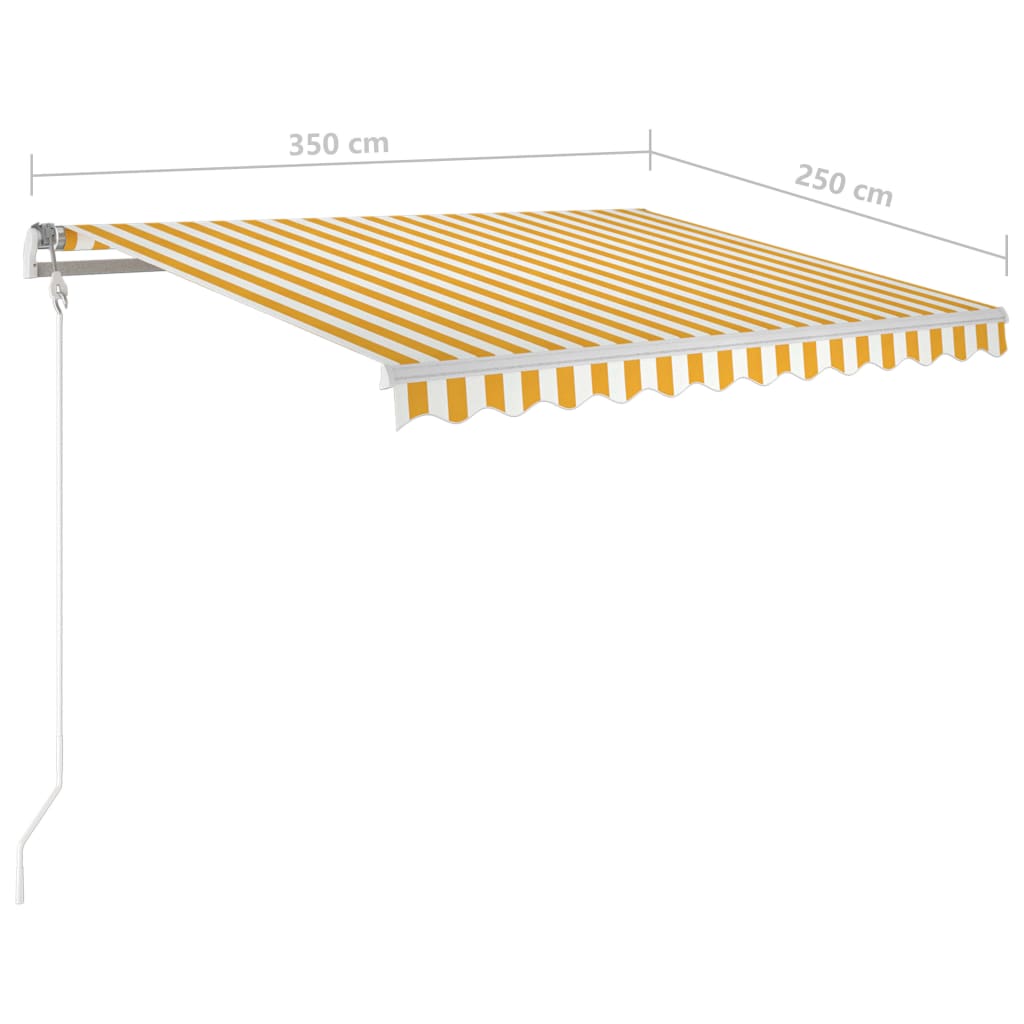 vidaXL käsitsi sissetõmmatav varikatus, 3,5x2,5 m, kollane/valge