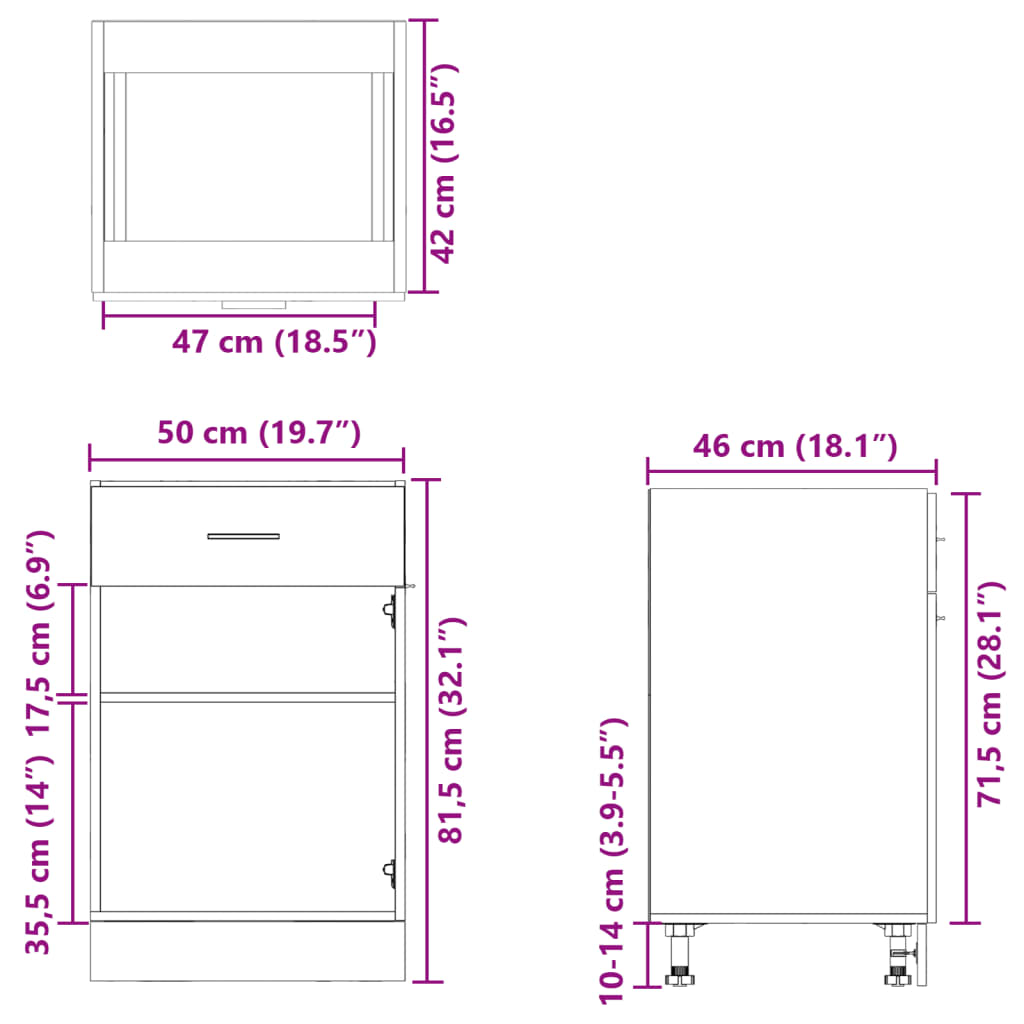 vidaXL alumine kapp, Sonoma tamm, 50 x 46 x 81,5 cm, puitlaastplaat