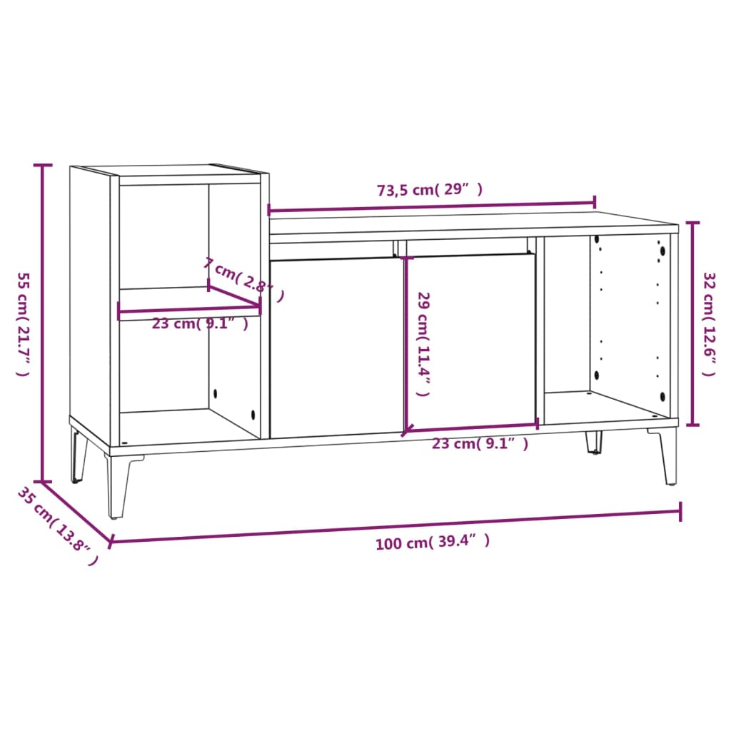 vidaXL telerikapp, hall Sonoma, 100 x 35 x 55 cm, tehispuit