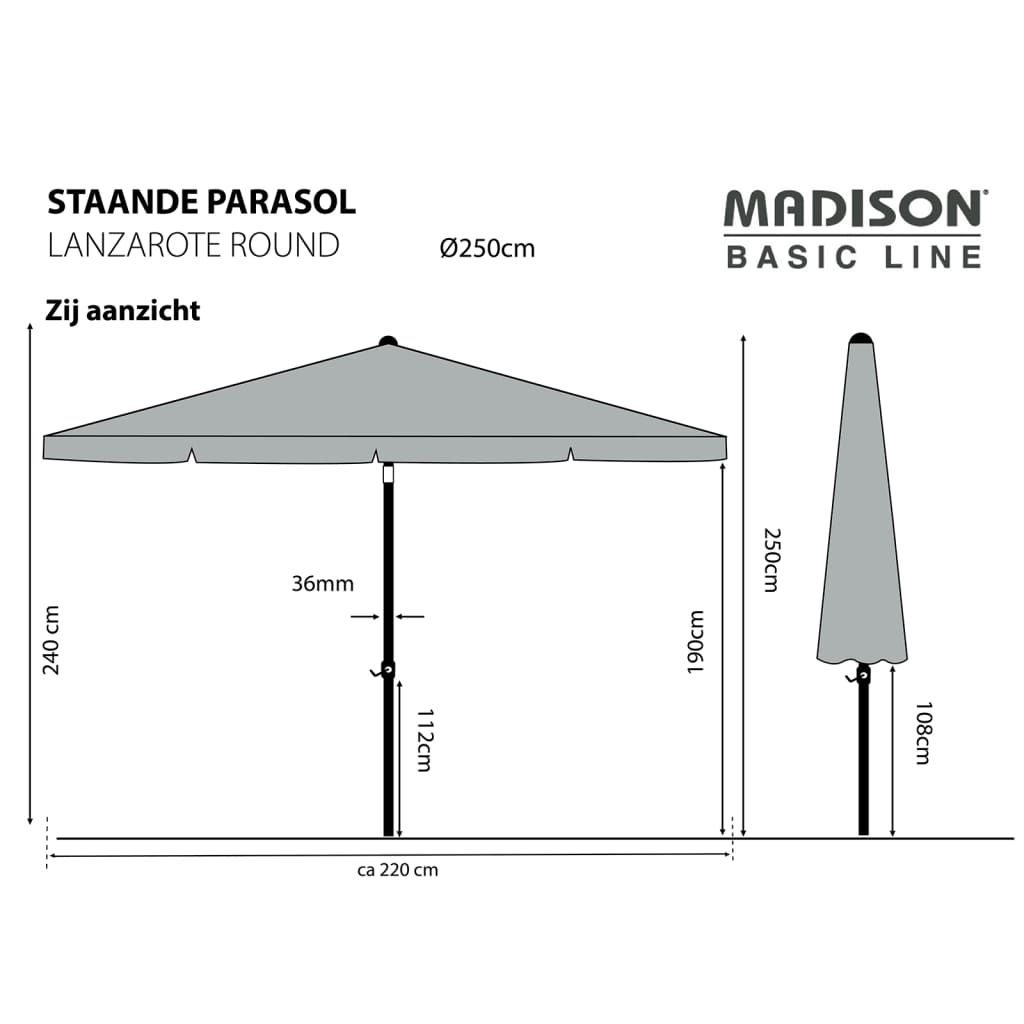 Madison aia päevavari "Lanzarote" 250 cm ümmargune, sinine