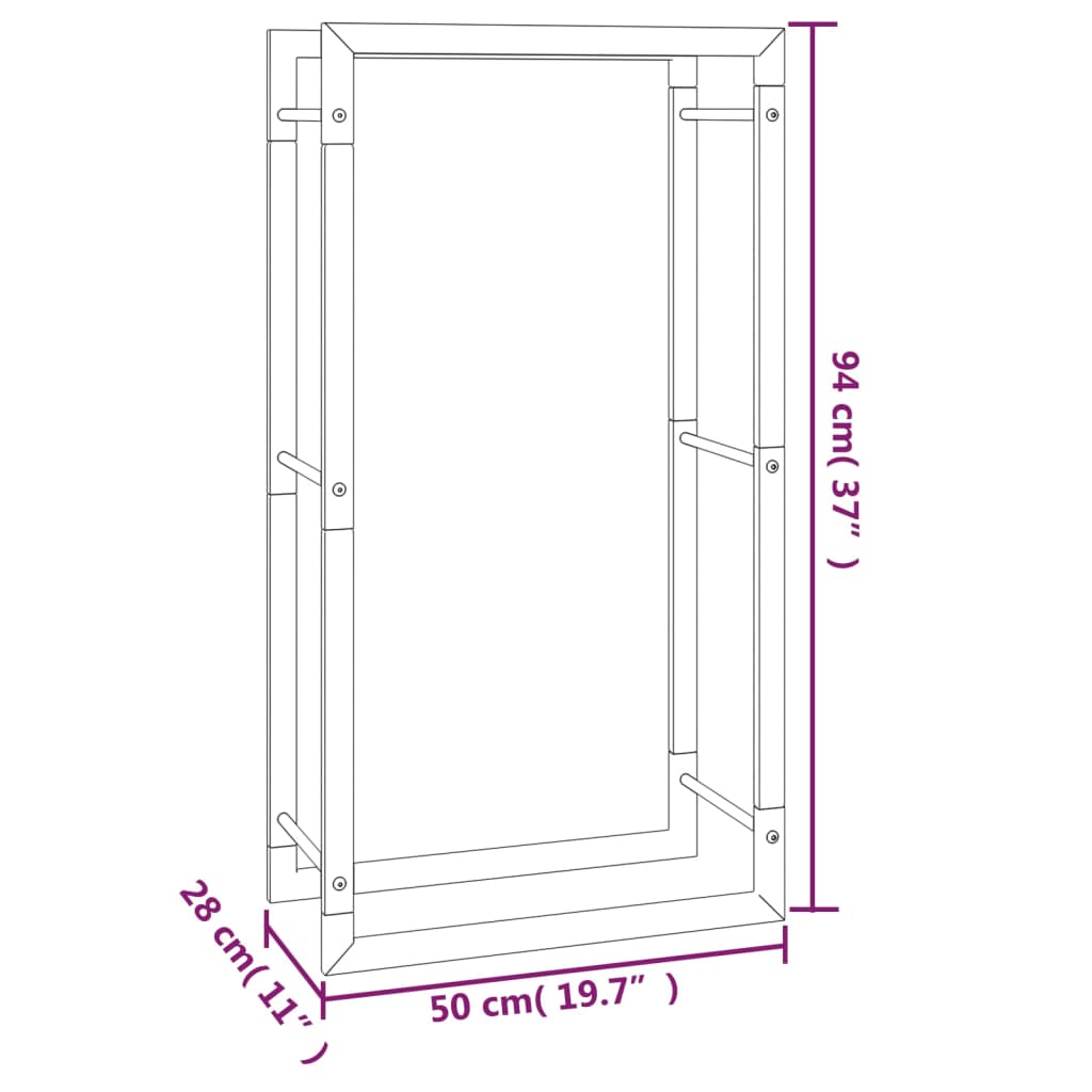 vidaXL küttepuude rest, mattmust, 50x28x94 cm, teras